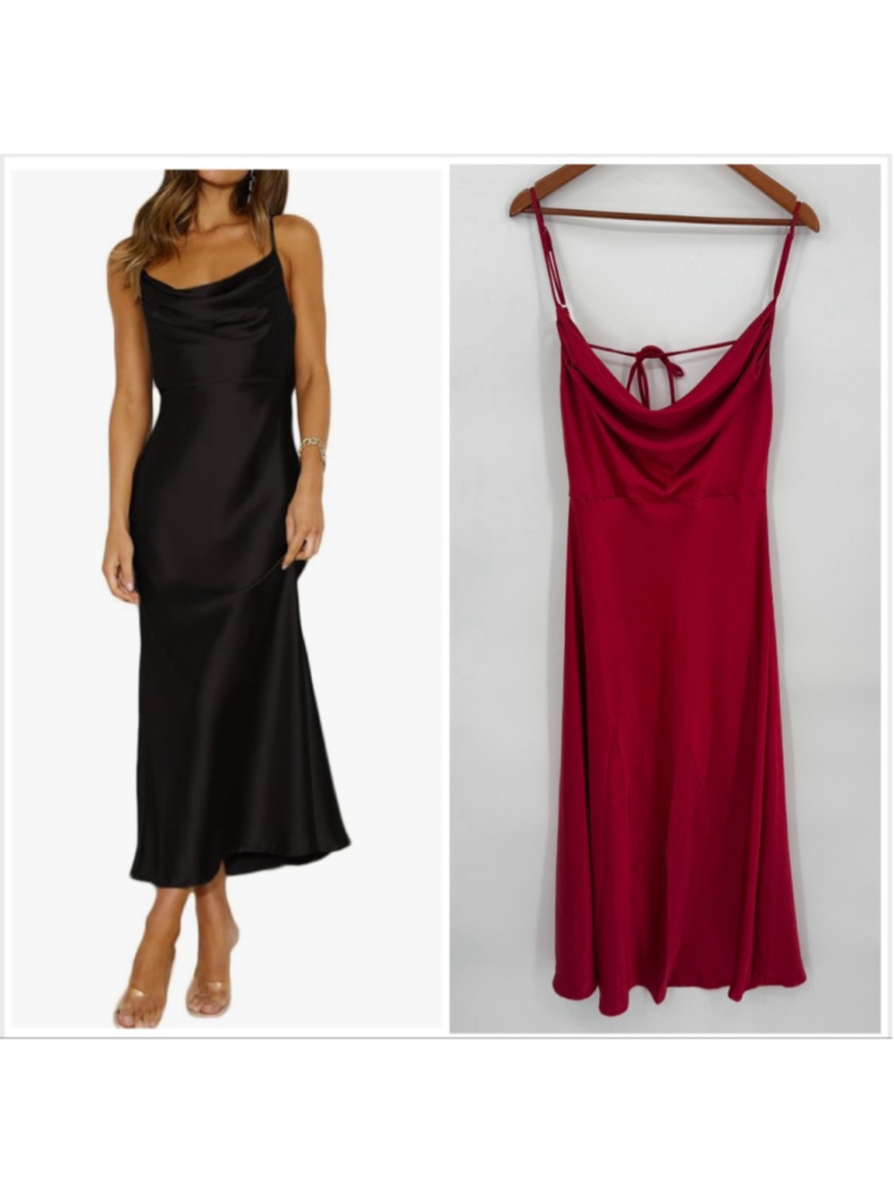 NWT Mogidol Red Satin Cowl Neck Backless Midi Dress Size L